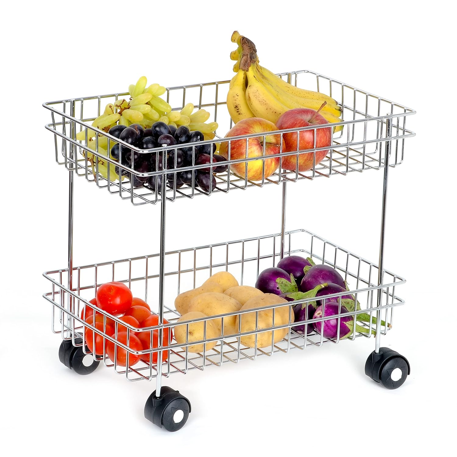 81EF4MsiY1L._SL1500_ Stainless Steel Two Layer(Two Shelf) Kitchen Trolley Multipurpose Portable Storage Trolley/Fruit and Vegetable Wheel Stand(Size:-40 * 22 * 34 cm) - Image 1